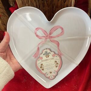Pink Bow Ribbon Heart Shaped Melamine Plate Set of 4 Coquette Shabby Chic NWT
